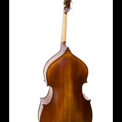 Contra baixo acústico castanho com braço claro em fundo branco