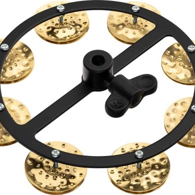 Pandeireta circular preta com discos dourados texturizados