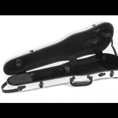 Estojo para violino branco aberto com interior preto