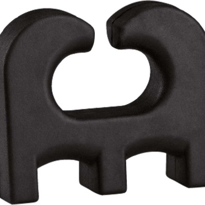 Suporte preto de plástico com recorte central e base de duas pernas