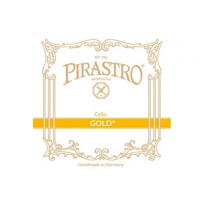 Etiqueta de cordas para violoncelo Pirastro GOLD amarela e branca