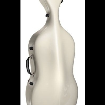 Estojos branco para violoncelo com alça preta e fechos pretos