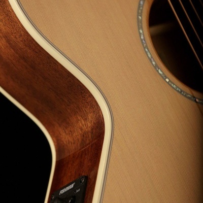 Guitarra acústica com tampo claro, laterais escuras e pré-amplificador Fishman