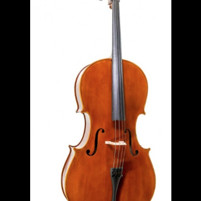 Violoncelo castanho sobre fundo branco