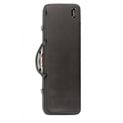 Estojo rígido cinza escuro com pega e etiqueta BAM