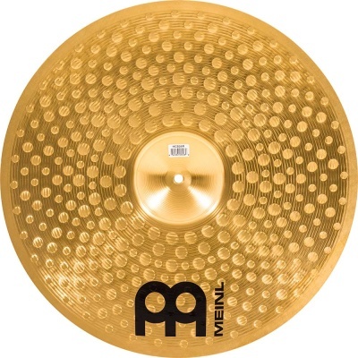 Prato de bateria dourado com textura pontilhada e logo MEINL