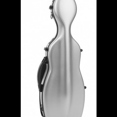 Estojo rígido prateado para violoncelo com alça preta