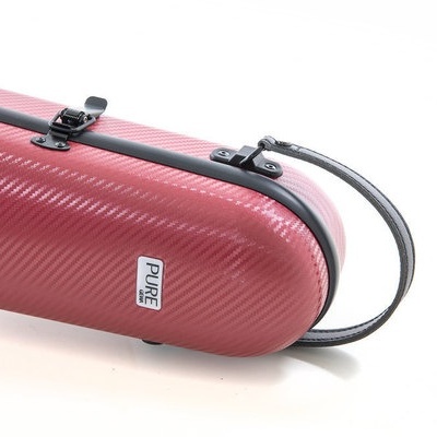 Estojo rígido vermelho para instrumento musical com fecho preto e alça