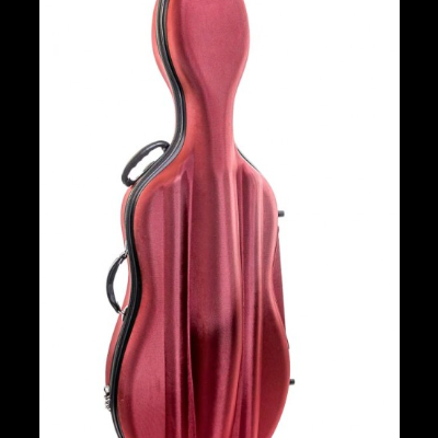 Estojo rígido vermelho metálico para instrumento musical com fechos e alças pretas