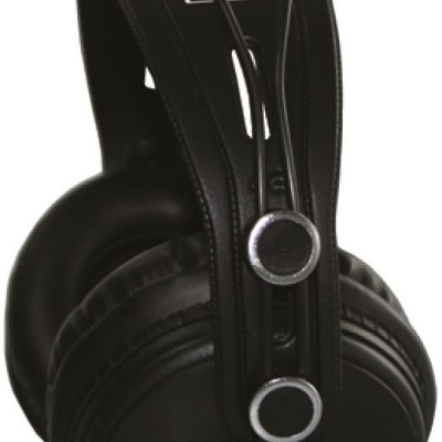 Headphones pretos com almofadas e arco duplo, texto QOAN QHP30 Studio.