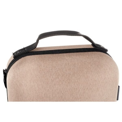 Bolsa ou mala bege com alça preta e fecho de correr