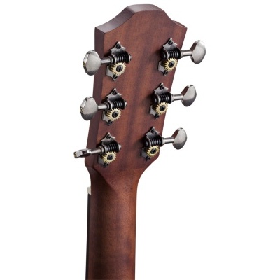 Cabeça de guitarra em madeira castanha com tarraxas metálicas