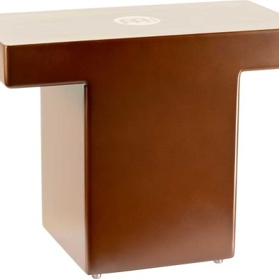 Mesa em forma de T castanha em madeira com tampo largo