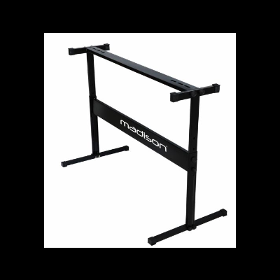 Estrutura metálica preta para suporte com logo 'madison'