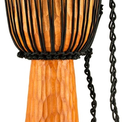Tambor djembe em madeira com cordas e correia pretas