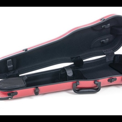 Estojo rígido vermelho e preto para instrumento musical aberto