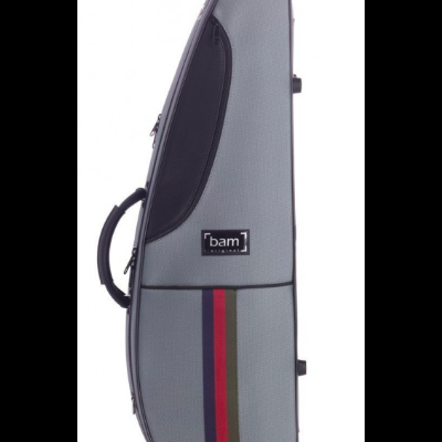 Estojo cinzento para instrumento musical com faixa colorida e etiqueta bam FRANCE