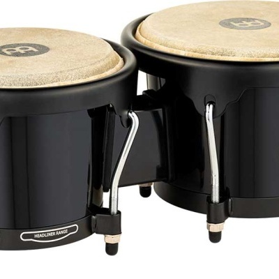 Conjunto de bongôs MEINL preto com peles claras e ferragens cromadas