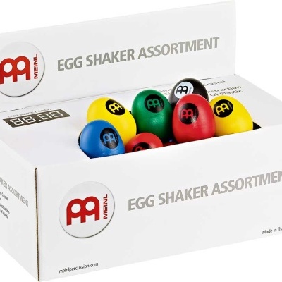 Caixa branca com logo Meinl e várias estrelinhas coloridas para percussão.