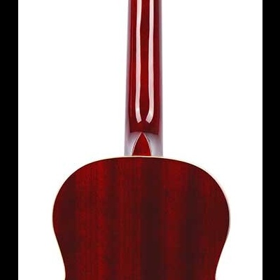 Guitarra clássica vermelha vista de trás