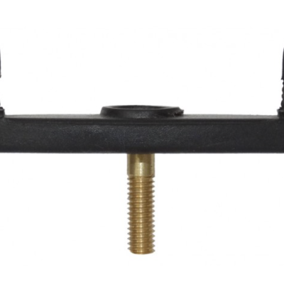 Suporte para tripé preto com parafuso dourado e acolchoamento nas extremidades