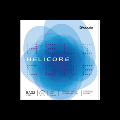 Embalagem de cordas HELICORE BASS HYBRID da D'Addario com design azul abstrato