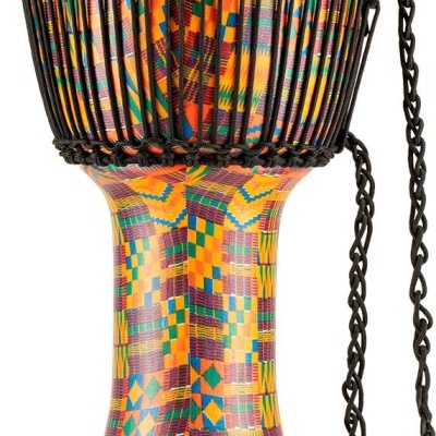 Tambor djembe colorido com alça preta trançada