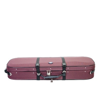 Estojo vinho para violino com alças pretas e fechos prateados