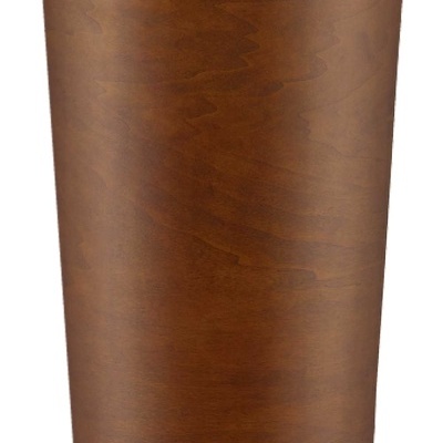 Tambor conga de madeira castanha com aro metálico prateado e logótipo MENIL