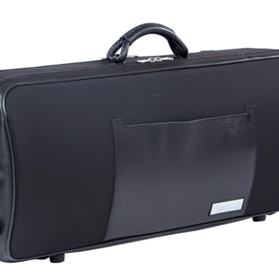 Mala preta rígida para instrumento musical com alça e bolso frontal