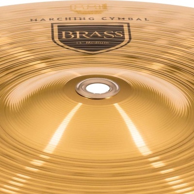 Prato musical de metal dourado com texto impresso MARCHING CYMBAL BRASS
