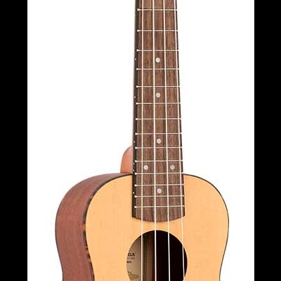 Ukulele madeira com corpo claro e detalhes florais