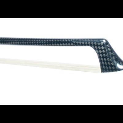 Vara de arco de violino preta com padrão quadriculado e pelo branco