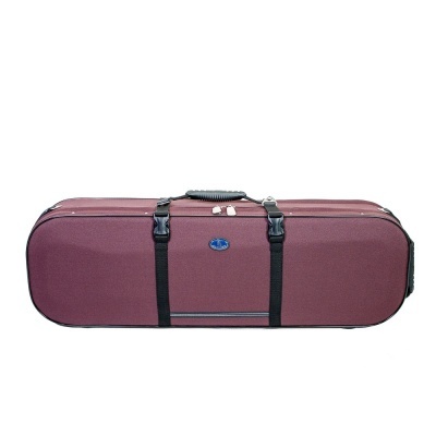 Estojo para violino bordô com fivelas negras e pega preta