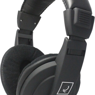 Headphones over-ear pretos com detalhes cinza e brancos