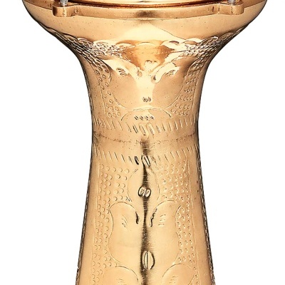 Tambor darbuka dourado com pele branca e logo MEINL