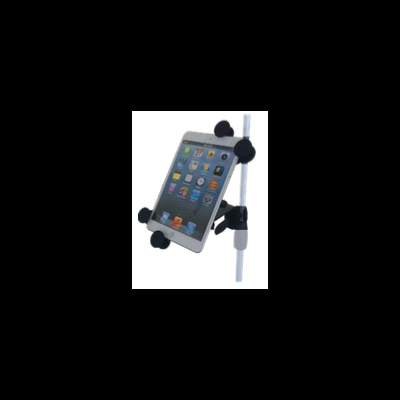 Suporte para tablet branco e preto montado num tubo branco