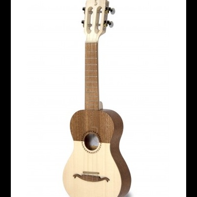 Cavaquinho em madeira clara e escura com 4 cordas