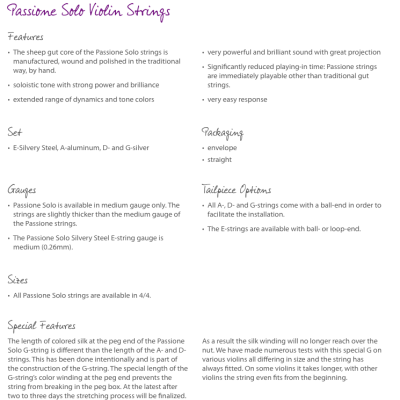 Descrição detalhada das Passione Solo Violin Strings para violino