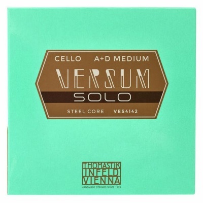 Embalagem verde com etiqueta marrom de cordas para violoncelo