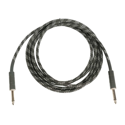 Cabo de áudio preto e branco com jack 6,35 mm nas duas extremidades