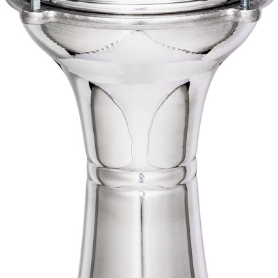 Darbuka metálica cromada com pele branca e logotipo MEINL