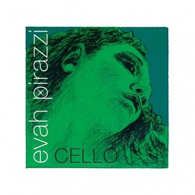 Capa de álbum verde com ilustração de rosto feminino e texto Evah Pirazzi CELLO