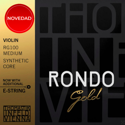 Embalagem de cordas para violino Thomastik Infeld Vienna Rondo Gold, núcleo sintético médio, corda E adicional, selo NOVEDAD