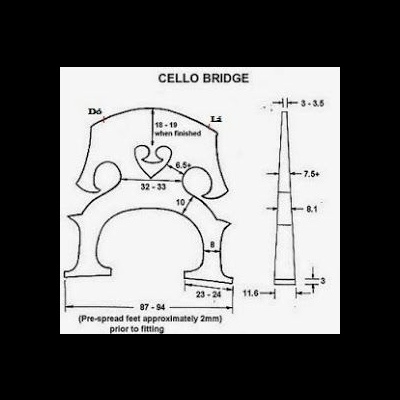 Desenho técnico com medidas de uma alma de violoncelo
