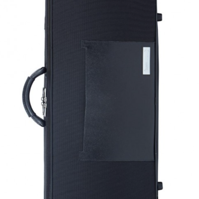 Estojo rígido preto para instrumento musical com alça e bolso exterior