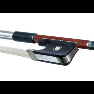 Arco de violino em madeira castanha e ébano com crina branca