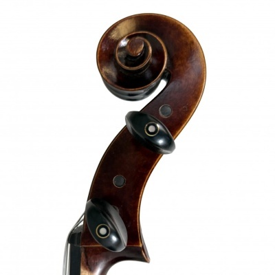 Espigão de violoncelo em madeira castanha com clavijas pretas