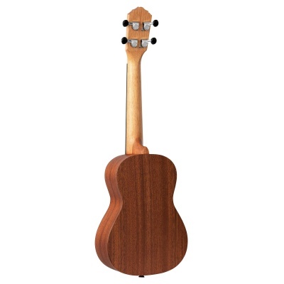 Ukulele de madeira castanha com quatro cravelhas pretas
