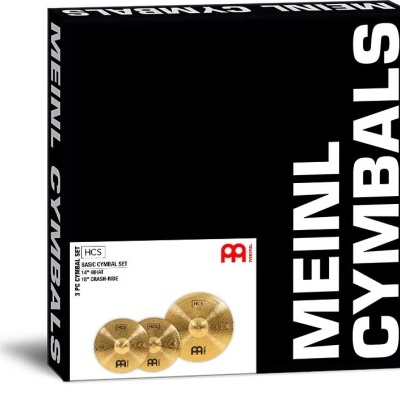 Conjunto de pratos Meinl Cymbals em caixa preta com texto branco